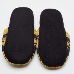 Pre Owned Versace Baroque Size XL Black/Yellow Fabric Flat Slippers