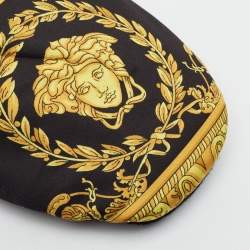Pre Owned Versace Baroque Size XL Black/Yellow Fabric Flat Slippers