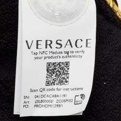 Pre Owned Versace Baroque Size XL Black/Yellow Fabric Flat Slippers