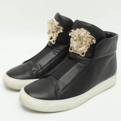 Pre Owned Versace Palazzo Medusa Size 41 Black Leather High Top Sneakers