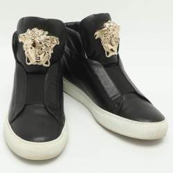 Pre Owned Versace Palazzo Medusa Size 41 Black Leather High Top Sneakers
