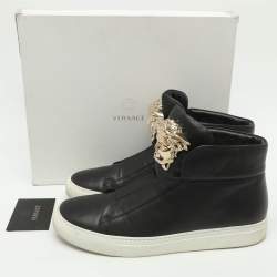 Pre Owned Versace Palazzo Medusa Size 41 Black Leather High Top Sneakers