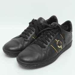 Pre Owned Versace Medusa Size 42 Black Leather Low Top Sneakers