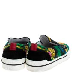 Versace Multicolor Beverly Palm Print Canvas And Leather Trim Slip On Sneakers Size 43