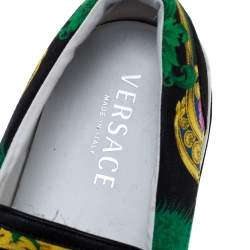 Versace Multicolor Beverly Palm Print Canvas And Leather Trim Slip On Sneakers Size 43