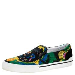 Versace Multicolor Beverly Palm Print Canvas And Leather Trim Slip On Sneakers Size 43