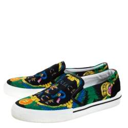 Versace Multicolor Beverly Palm Print Canvas And Leather Trim Slip On Sneakers Size 43