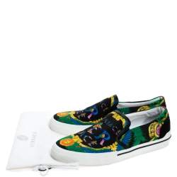 Versace Multicolor Beverly Palm Print Canvas And Leather Trim Slip On Sneakers Size 43