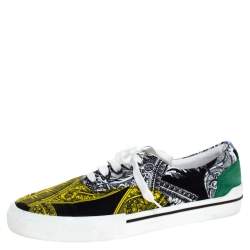 Versace Multicolor Printed Fabric And Suede Trim Low Top Lace Up Sneakers Size 43