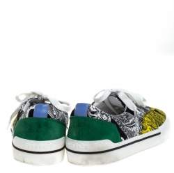 Versace Multicolor Printed Fabric And Suede Trim Low Top Lace Up Sneakers Size 43
