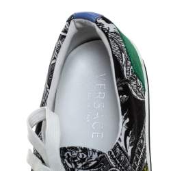 Versace Multicolor Printed Fabric And Suede Trim Low Top Lace Up Sneakers Size 43