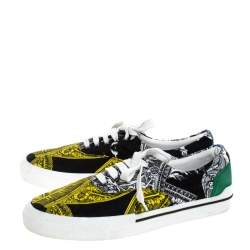 Versace Multicolor Printed Fabric And Suede Trim Low Top Lace Up Sneakers Size 43
