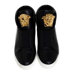 Versace Black Leather Palazzo Slip On High Top Sneakers Size 43