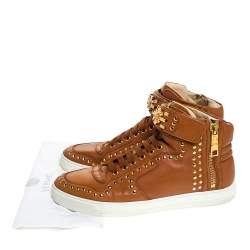 Versace Brown Leather Studded Medusa High Top Sneakers Size 43