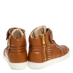 Versace Brown Leather Studded Medusa High Top Sneakers Size 43