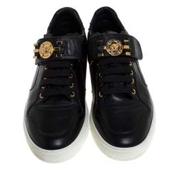 Versace Black Leather Lace Up/Velcro Low Top Sneakers Size 43