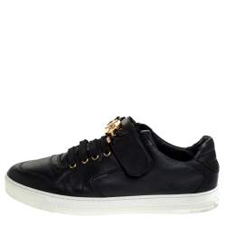 Versace Black Leather Lace Up/Velcro Low Top Sneakers Size 43