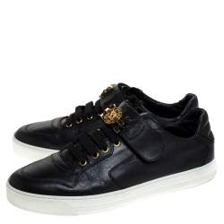 Versace Black Leather Lace Up/Velcro Low Top Sneakers Size 43