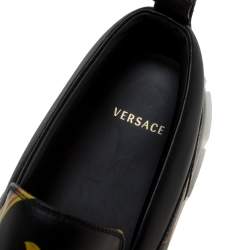 Versace Black/Gold Barocco Printed Leather Slip On Sneakers Size 43