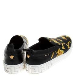 Versace Black/Gold Barocco Printed Leather Slip On Sneakers Size 43
