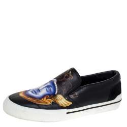 Versace Black Medusa Print Leather Slip On Sneakers Size 43