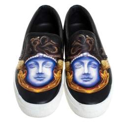 Versace Black Medusa Print Leather Slip On Sneakers Size 43