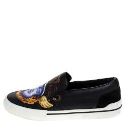 Versace Black Medusa Print Leather Slip On Sneakers Size 43