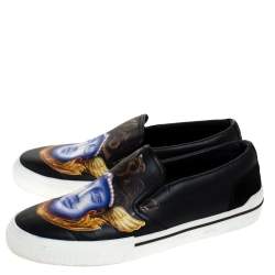 Versace Black Medusa Print Leather Slip On Sneakers Size 43