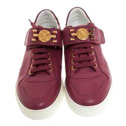 Versace Dark Pink Leather Medusa Strap Lace Up Low Top Sneakers Size 43