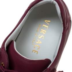 Versace Dark Pink Leather Medusa Strap Lace Up Low Top Sneakers Size 43