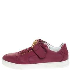 Versace Dark Pink Leather Medusa Strap Lace Up Low Top Sneakers Size 43