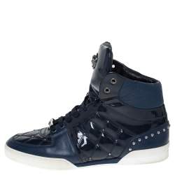 Versace Blue Patent Leather Medusa Studded High Top Sneakers Size 41.5 