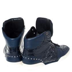 Versace Blue Patent Leather Medusa Studded High Top Sneakers Size 41.5 