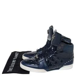 Versace Blue Patent Leather Medusa Studded High Top Sneakers Size 41.5 