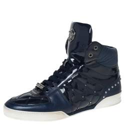 Versace Blue Patent Leather Medusa Studded High Top Sneakers Size 41.5 
