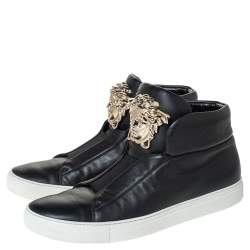مملوكة مسبقًا Versace Black Leather Palazzo Medusa High Top Sneakers Size 40