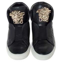 مملوكة مسبقًا Versace Black Leather Palazzo Medusa High Top Sneakers Size 40