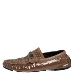 Versace Brown Woven Leather Slip On Loafers Size 41