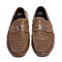 Versace Brown Woven Leather Slip On Loafers Size 41
