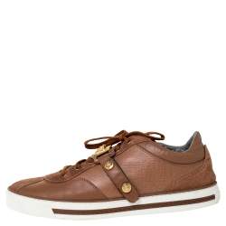 Versace Brown Suede Leather Medusa Low Top Sneakers Size 44