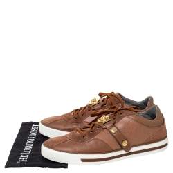 Versace Brown Suede Leather Medusa Low Top Sneakers Size 44