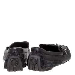 Versace Black Leather Buckle Detail Slip On Loafers Size 43