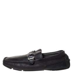 Versace Black Leather Buckle Detail Slip On Loafers Size 43