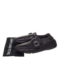 Versace Black Leather Buckle Detail Slip On Loafers Size 43