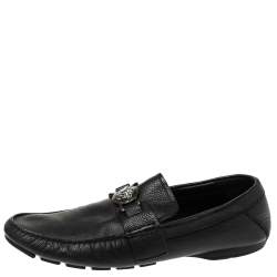 Versace Black Leather Medusa Detail Slip On Loafers Size 43