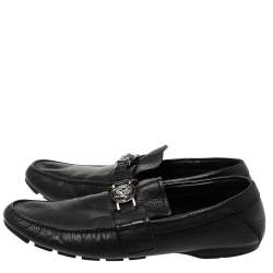 Versace Black Leather Medusa Detail Slip On Loafers Size 43