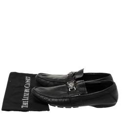 Versace Black Leather Medusa Detail Slip On Loafers Size 43