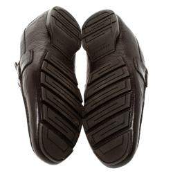 Versace Dark Brown Leather And Patent Trim Medusa Detail Slip On Loafers Size 43