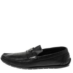 Versace Black Leather Medusa Detail Slip On Loafers Size 42