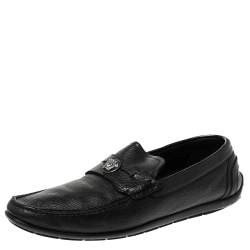 Versace Black Leather Medusa Detail Slip On Loafers Size 42